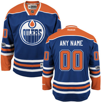 Mens Edmonton Oilers Reebok Royal Custom Home Centennial Patch Premier Jersey